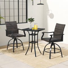 3 Pieces PE Wicker Patio Swivel Bar Set with Quick-Drying Foam