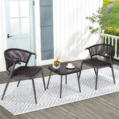3 Pieces Patio Rattan Furniture Set with Tempered Glass Tabletop for Backyard Poolside