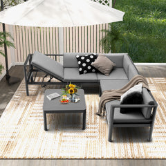 3 Pieces Aluminum Patio Furniture Set with 6-Level Adjustable Backrest