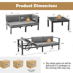 3 Pieces Aluminum Patio Furniture Set with 6-Level Adjustable Backrest