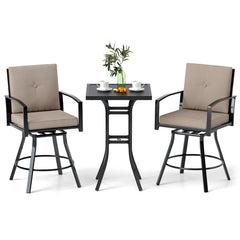 3 Pieces Patio Swivel Bar Set with Soft Cushions and Umbrella Hole