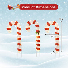 3 Pieces Pre-Lit Candy Canes with 75 LED Lights and Ground Stakes