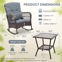 3 Pieces Rocking Bistro Set with 2-Tier Coffee Table