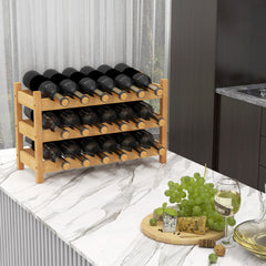 3-Tier Bamboo Freestanding Countertop Wine Bottle Organizer