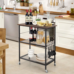 3-Tier Kitchen Utility Industrial Cart with Storage