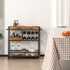 3-Tier Rolling Bar Cart with Removable Tray and Wine Rack
