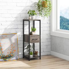 3 Tier Tall Metal Plant Stand with Drawer for Balcony Office