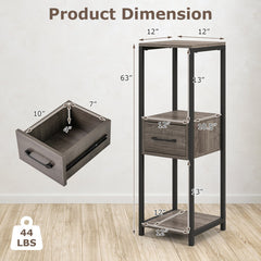 3 Tier Tall Metal Plant Stand with Drawer for Balcony Office