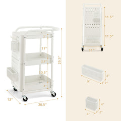 3-Tier Utility Storage Cart with DIY Pegboard Baskets