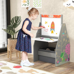 3 in 1 Kids Easel and Play Station Convertible with Chair and Storage Bins