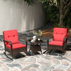 3 Pieces Outdoor Rocking Set with Tempered Glass Coffee Table for Backyard Poolside