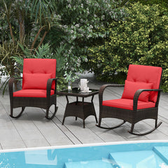 3 Pieces Outdoor Rocking Set with Tempered Glass Coffee Table for Backyard Poolside