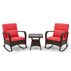 3 Pieces Outdoor Rocking Set with Tempered Glass Coffee Table for Backyard Poolside