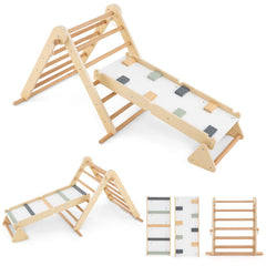 3-in-1 Pikler Triangle Climbing Set Kids Foldable Montessori Toys with Ramp