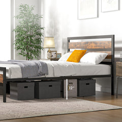 Full/Queen Industrial Bed Frame with Rustic Headboard and Footboard
