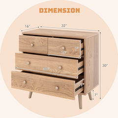 4-Drawer Dresser Cabinet Storage Organizer Rubber Leg with Rail