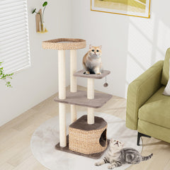 4-Layer Cat Tower with Scratching Posts Condo and Washable Cushions