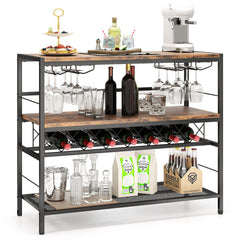 41 Inch 4-Tier Bar Table with Wine Rack and 4 Rows of Glass Holders