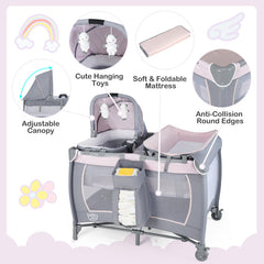 4-in-1 Convertible Portable Baby Playard Newborn Napper with Music and Toys