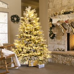 4.5/6/7 FT Artificial Pre-Lit Christmas Tree Hinged Xmas Tree with Warm White LED lights