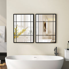 40 x 28 Inch Wall Mounted Mirror Metal Framed Hanging Mirror for Living Room Bedroom
