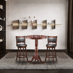 42 Inch Wooden Round Pub Pedestal Side Table with Chessboard