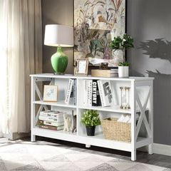 Wooden TV Stand Entertainment for TVs up to 55 Inch with X-Shaped Frame