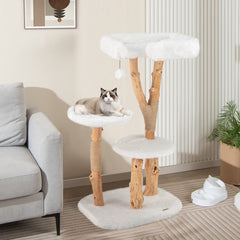44 Inch Solid Wood Cat Tree with Perch and Natural Jute Scratching Posts