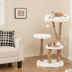 44 Inch Solid Wood Cat Tree with Perch and Natural Jute Scratching Posts