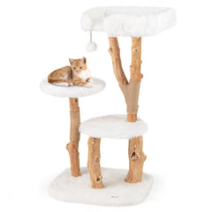 44 Inch Solid Wood Cat Tree with Perch and Natural Jute Scratching Posts