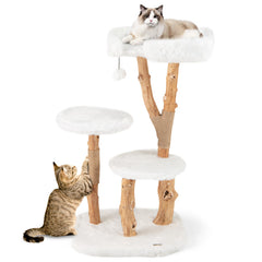 44 Inch Solid Wood Cat Tree with Perch and Natural Jute Scratching Posts