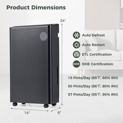 4500 Sq. Ft 57 Pint Quiet Dehumidifier for Basement with 4 Modes