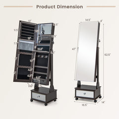 47 Inch Lockable Jewelry Cabinet Armoire with 3-Color LED Lights