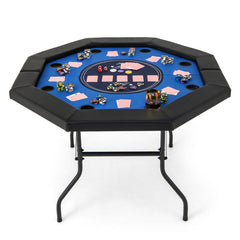 48 Inches Foldable Poker Table with Padded Rails and Cup Holders