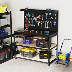 48 x 24 Inch Workbench Work Table with 3 PCs Pegboard Drawer and Shelves