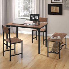 4 Pieces Rustic Dining Table Set with 2 Chairs and Bench