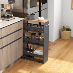 4-Tier Rolling Storage Cart Slim Kitchen Cart on Wheels with Open Shelves and Handle