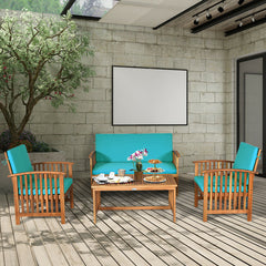 4 Pieces Patio Solid Wood Furniture Set with Water Resistant Cushions