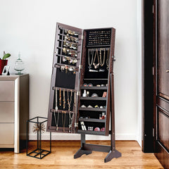 Jewelry Cabinet Stand Mirror Armoire with Large Storage Box