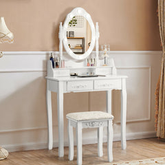 Makeup Vanity Dressing Table Set with Dimmable Bulbs Cushioned Stool