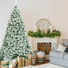 7.5 Feet Snow Flocked Artificial Christmas Tree Hinged with 1346 Tip and Foldable Base