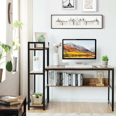 59-Inch Computer Desk Home Office Workstation with 4-Tier Storage Shelves
