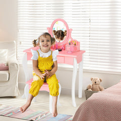 Kids Princess Makeup Dressing Vanity Set with Mirror and Drawer
