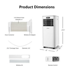 8000 BTU(Ashrae) 3-in-1 Portable Air Conditioner with Remote Control
