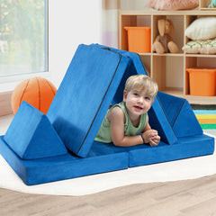 Girls Boys Modular Sofa and Play Couch Set with 2 Folding Mats and 2 Triangular Pillows