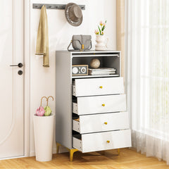 4 Drawer Modern Storage Cabinet with Flip Up Fluted Glass Door