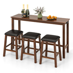 4-Piece Bar Table Set Counter-Height Table and 3 PVC Leather Upholstered Bar Stools