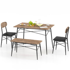 4 Piece Dining Table Set with Bench and 2 Chairs