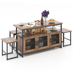 4 Piece Kitchen Island Set with Bench and Storage