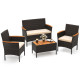 4 Piece Patio Wicker Sofa Set 2 Rattan Chairs and Loveseat with Table